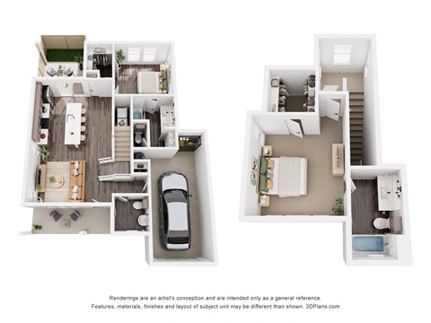 Floor plan for 2 beds, 2.5 baths, 1192 sqft